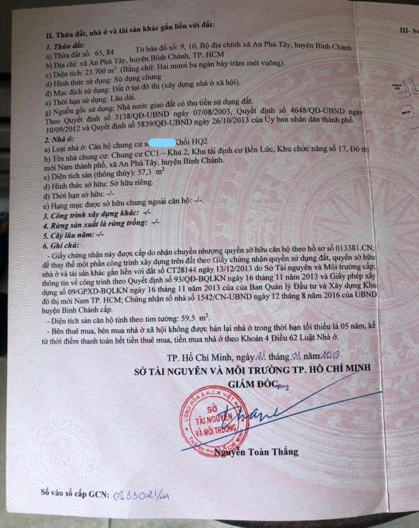Cần bán Căn hộ chung cư 55m² Xã An Phú Tây, Huyện Bình Chánh, Hồ Chí Minh