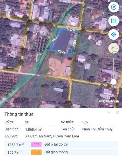 Chủ cần bán Đất nền riêng lẻ 1868m² Xã Cam An Nam, Huyện Cam Lâm, Khánh Hòa