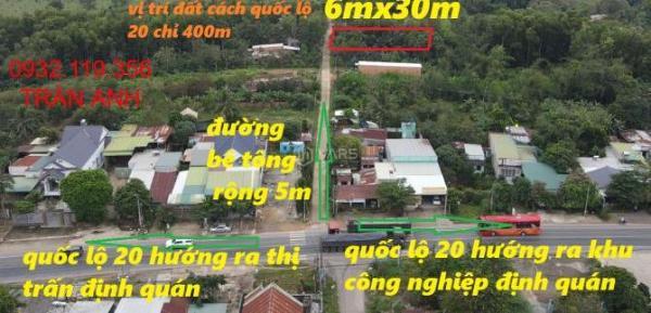 CÁCH QUỐC LỘ 20 400M LÔ 🏣 ĐẤT NỀN SIÊU ĐẸP 180M2(6MX30M) THỔ CƯ CHỈ 650 TRIỆU