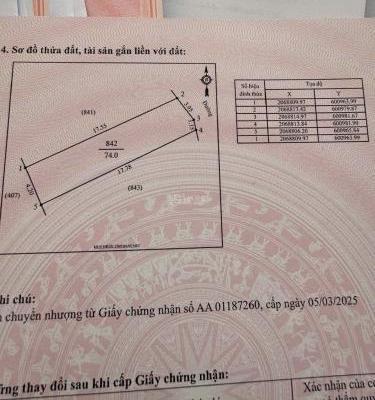 Chủ cần bán Đất nền riêng lẻ 74m²