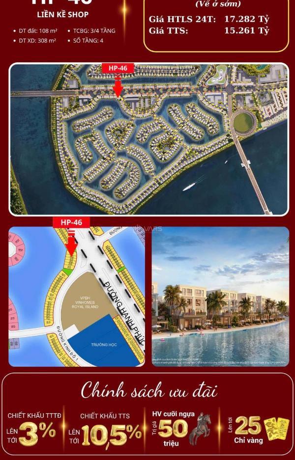 Bán bt vinhomes royal island, 17,28 tỷ, 🏬 107.8m2, thủy hà, thủy nguyên, hải phòng