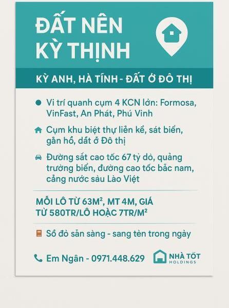 🏯 🏯 ĐẤT NỀN LÕI ☘ KCN VÀ VEN BIỂN - KỲ ẢNH - HÀ TĨNH - GIÁ CHỈ TỪ 579TR/LÔ