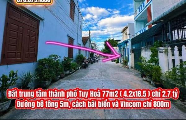 💥Đất trung tâm thành phố Tuy Hoà, NB Phạm Ngọc Thạch 77m2 ( 4.2x18.5 ) chỉ 2.7 🏬 tỷ