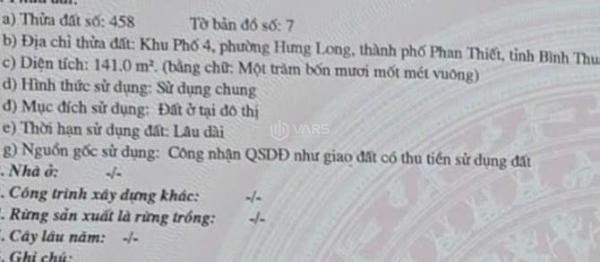 Bán lô mặt tiền nhựa 💥 võ thị sáu 141m2 mặt tiền 8m trung tâm phan thiết giá 7ty