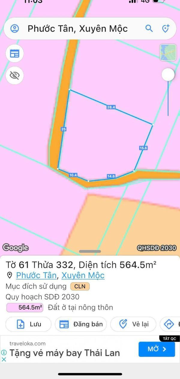 Đất chính chủ hồ tràm khu dân cư 6tr./m2 tổng 565m2 trị 🏢 giá 3ty3.