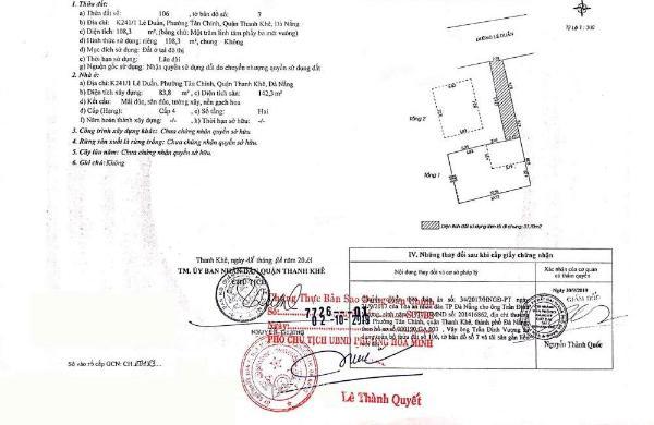 Chính chủ rao bán nhà tại đường lê 👍 duẩn - đà nẵng; dt 108,3 m2; giá 15,5 tỷ