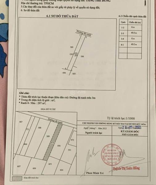 bán 👍 gấp lô đất ngộp 300m2 thổ đủ ngang 6m đức hoà thượng 1,2tỷ