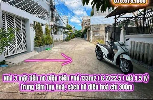 💥Nhà 3 mặt tiền nb Điện Biên Phủ 133m2 🏡 ( 6.2x22.5 ) giá 4.5 tỷ. Nhà trung tâm Tuy Hoà