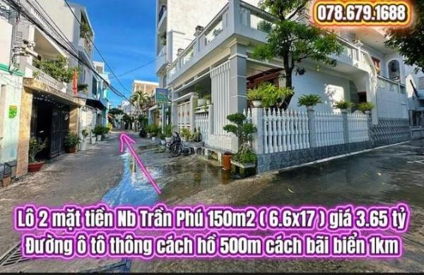 💥Lô 2 mặt tiền Nb Trần Phú 150m2 ( 6.6x17 ) giá 🏣 3.65 tỷ. Đất trung tâm Tuy Hoà
