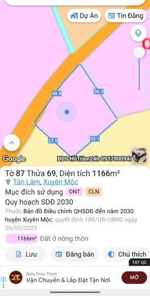 BÁN ĐẤT VƯỜN CÓ 300TC FULL HỒNG, CO NHÀ 🏤 CÂP4 TẠI TÂN LÂM XUYÊN MỘC, VŨNG TÀU, DT 1200M2