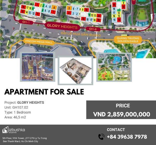 Bán căn hộ 1pn tại dự án glory height hcmc thuộc khu đô thị vinhome grand 🏠 park