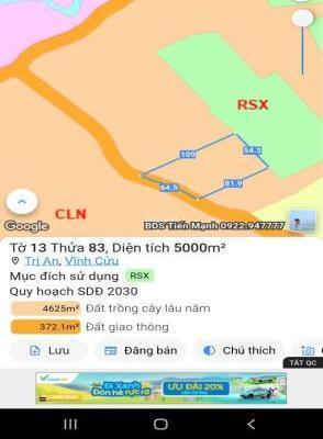 BÁN ĐẤT TRỊ AN – VĨNH CỬU diện tích: 🏦 5.000 m²