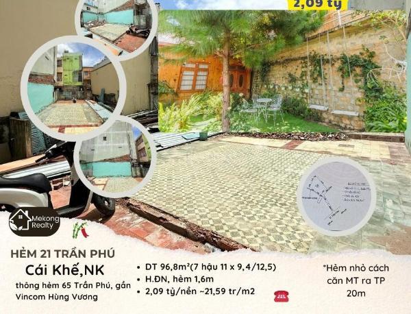 ♨️𝐁𝐀́𝐍 đ𝐀̂́𝐓 100m2 (>7m ngang) giá 22tr/m2 ở hẻm 21 🏘️ trần phú gần vincom hv