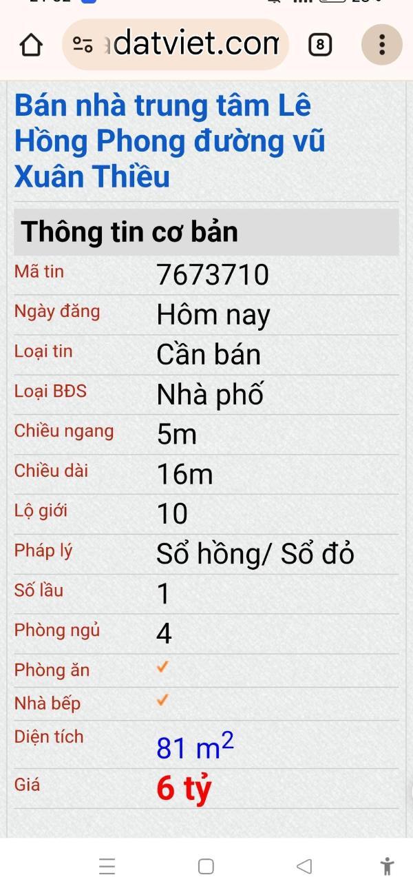 Bán nhà đường lê hồng phong trung tâm thành phố, đường vũ 🏤 xuân thiều, 81m2, ngan