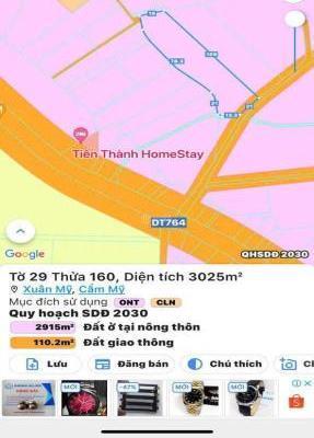 Bán 🏠 gấp đất thổ cư xuân mỹ cẩm mỹ 3000m2 giá 1tỷ450/1 sào