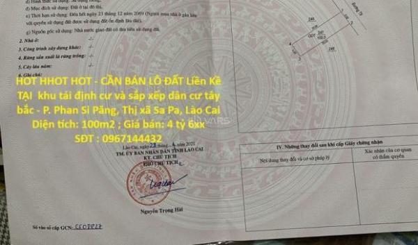 HOT 🏦 HHOT HOT - CẦN BÁN LÔ ĐẤT Liền Kề TẠI Phường Phan Si Păng, Thị xã Sa Pa, Lào Cai