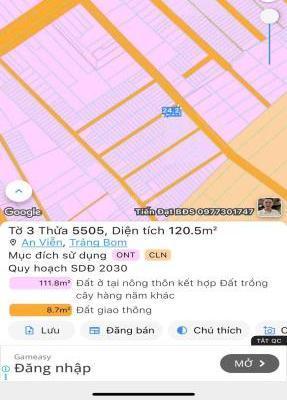 Bán gấp đất ấp 5 An viễn trảng 👍 bom 120m2 giá 1tỷ200