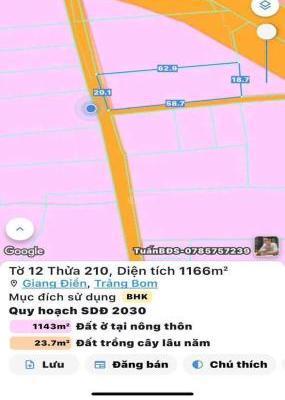 Bán gấp đất 2 mặt tiền giang điền trảng bom 🌊 1200m2 giá 6tỷ200
