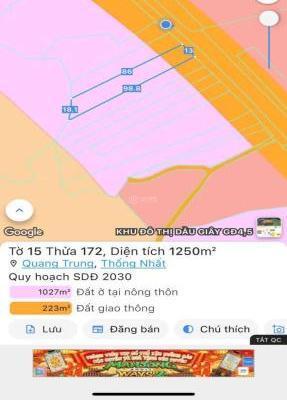 Bán gấp sổ riêng mt Dt762 quang trung thống nhất 1250m2 👍 giá 1tỷ8