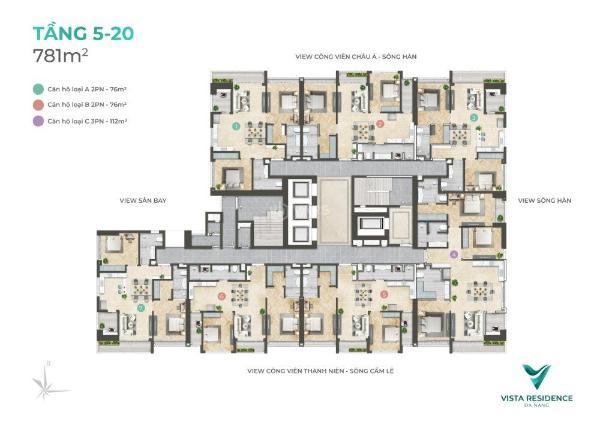 Xem pháo hoa Quốc tế tại căn hộ Vista Residence Đà Nẵng, 76m2, tầng cao, đầu năm 2026 nhận nhà