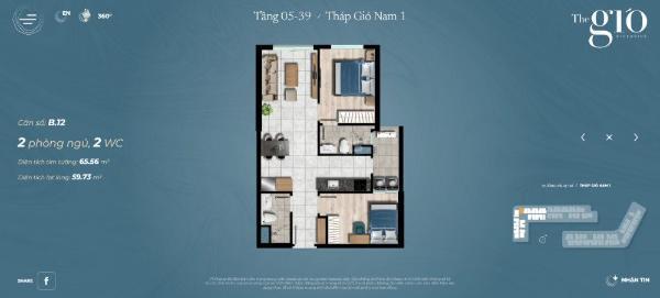 Bán căn hộ góc 2PN The Gió Riverside | Hàng hiếm tháp Gió Nam – hướng mát –phong thủy tốt