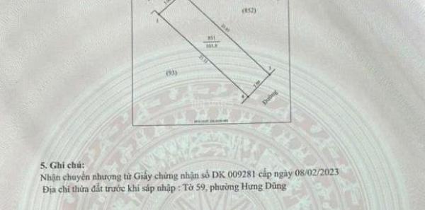 CHUYỂN NHƯỢNG LÔ ĐẤT KHU HƯNG DŨNG, 🏬 PHƯỜNG TRƯỜNG VINH. GẦN ĐƯỜNG CHU HUY MÂN 105,8m2 ĐN