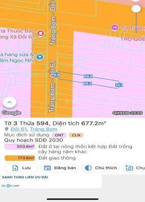 Bán 🏘️ gấp lô đất xã đồi 61 trảng bom 680m2 giá 6tỷ
