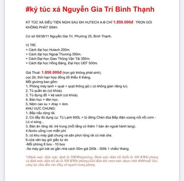 Ký túc xá nguyễn gia trí 🏢 bình thạnh gần hutec,giao thông vận tải, ngoại thương