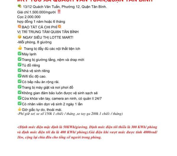 Ktx 🌊 13/12 quách văn tuấn tân bình sinh viên ,người đi làm trung tâm tân bình