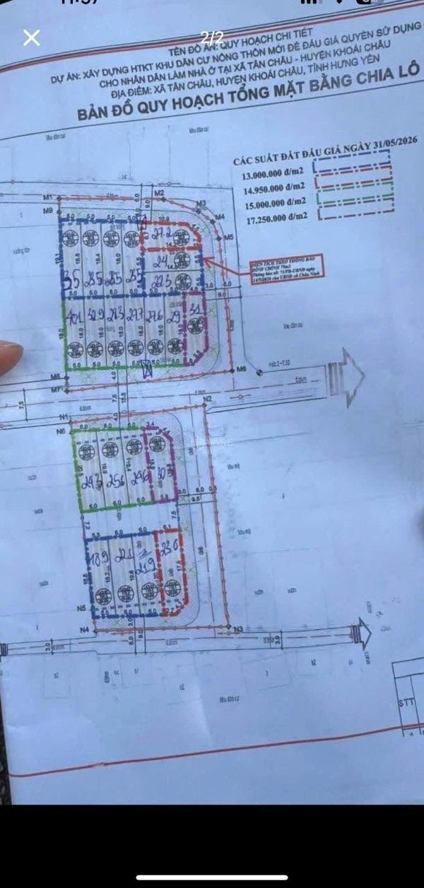 Bán lô ☘ đất đấu giá tại xã tân châu khoái châu sát dự án sân gol và đường di sản