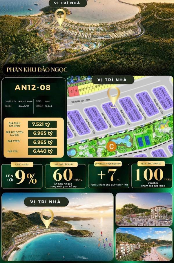 Nhà phố liền kề phân khu đảo 🏦 ngọc giá tốt cho nhà đầu tư, dt:70m2, giá 7 tỷ 134