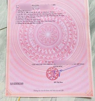 Mỹ Hào 72m nhỉnh 1ty 🏤 ô tô 7ch cách đường nhựa liên tỉnh 40m Lh 09615*****