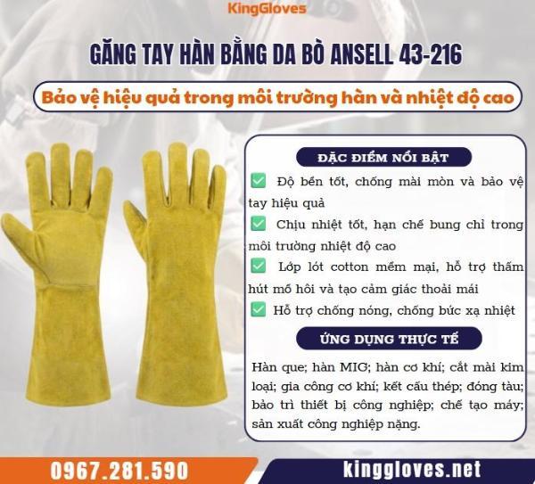 🧤 ☘ găng tay hàn bằng da bò ansell 43-216
