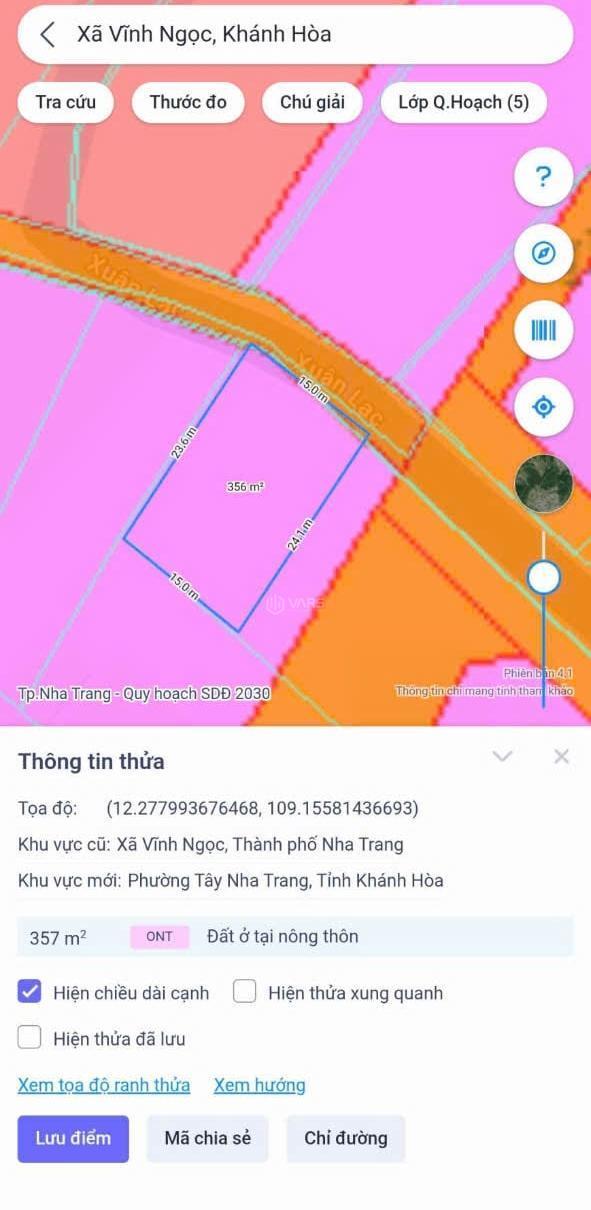 Bán đất thôn xuân lạc, vĩnh ngọc phường tây nha trang, ngang 15m có thể 🏣 tách thử