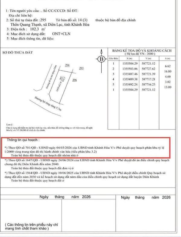Dh33 bán 👍 đất 2 mặt tiền đường nhựa thôn quang thạnh xã diên hòa cũ