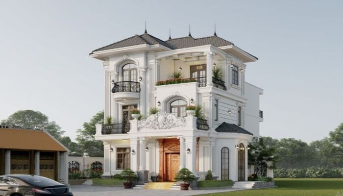 Mẫu nhà 3 tầng mái Nhật phong cách sang trọng