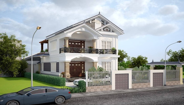 Nhà ống 2 tầng 1 tum mái thái hiện đại