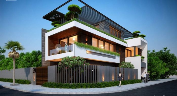 Mẫu thiết kế biệt thự nhà vườn 3 tầng 1 tum