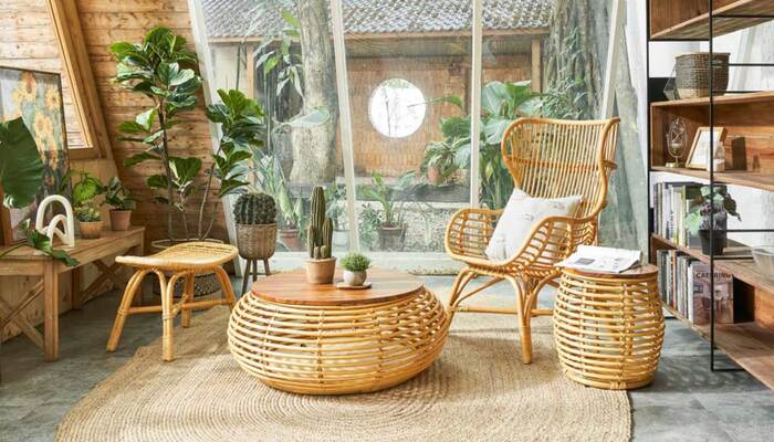Bộ bàn ghế sử dụng chất liệu mây thân thiện với môi trường